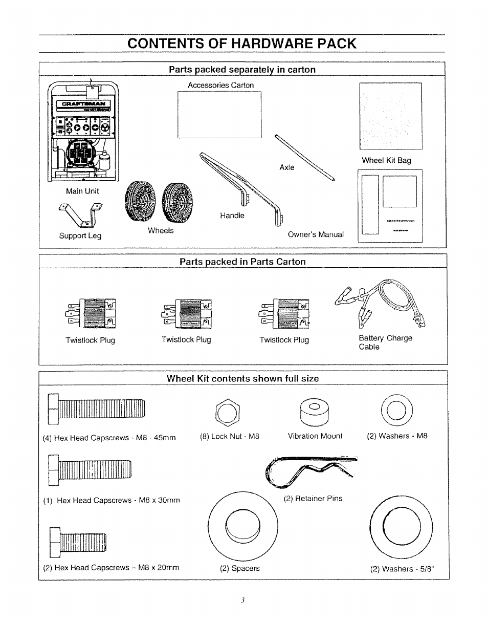 Contents of hardware pack | Craftsman 580.327071 User Manual | Page 5 / 28