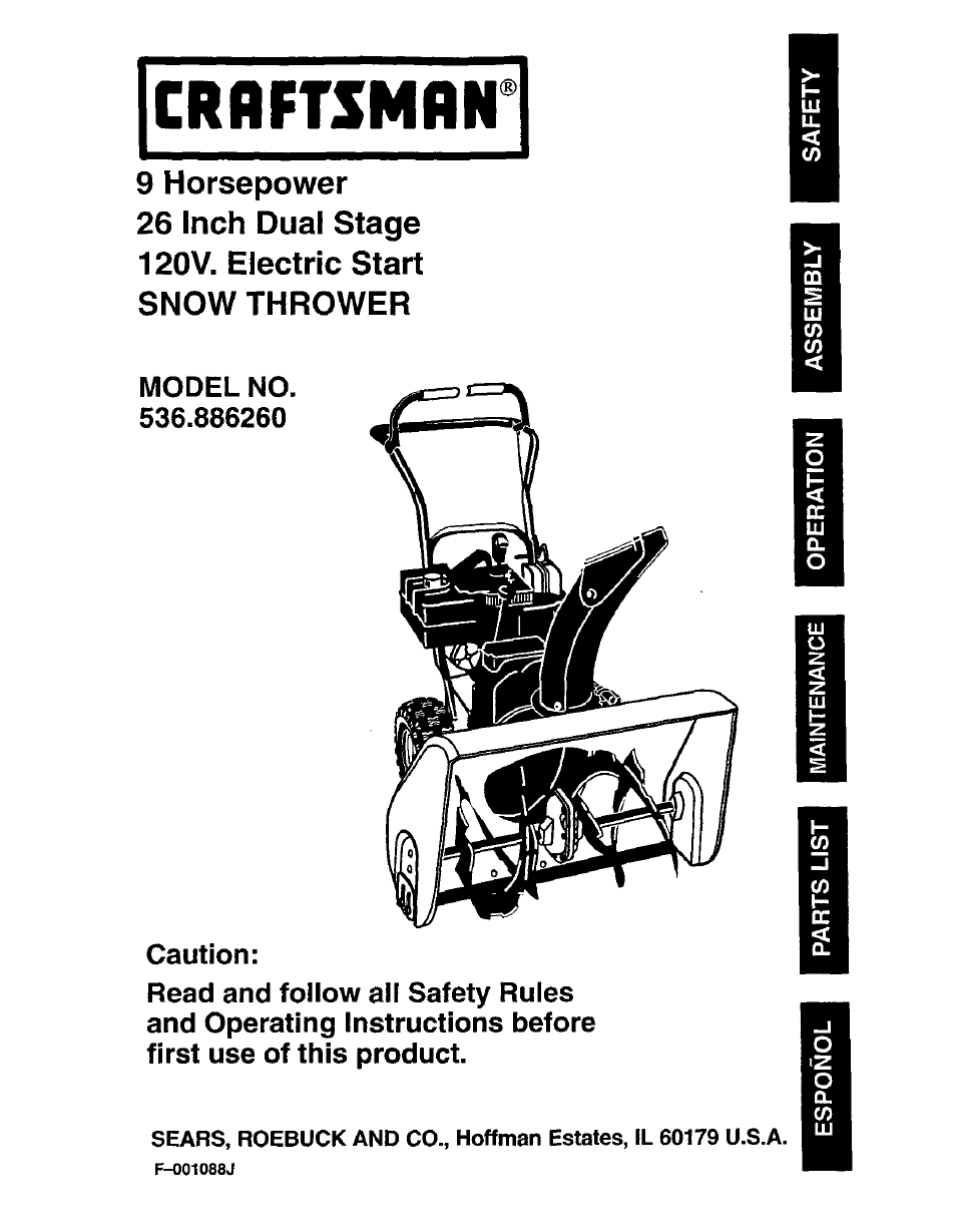 Craftsman 536.886260 User Manual | 54 pages