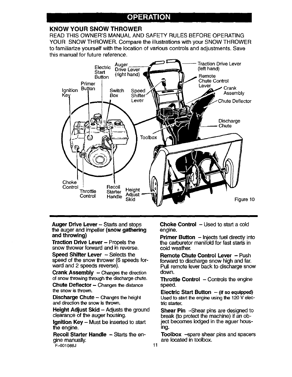 Electric start button - (if so equipped), Operation | Craftsman 536.886260 User Manual | Page 11 / 54