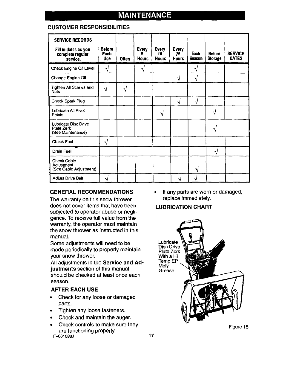 Maintenance | Craftsman 536.886260 User Manual | Page 17 / 54