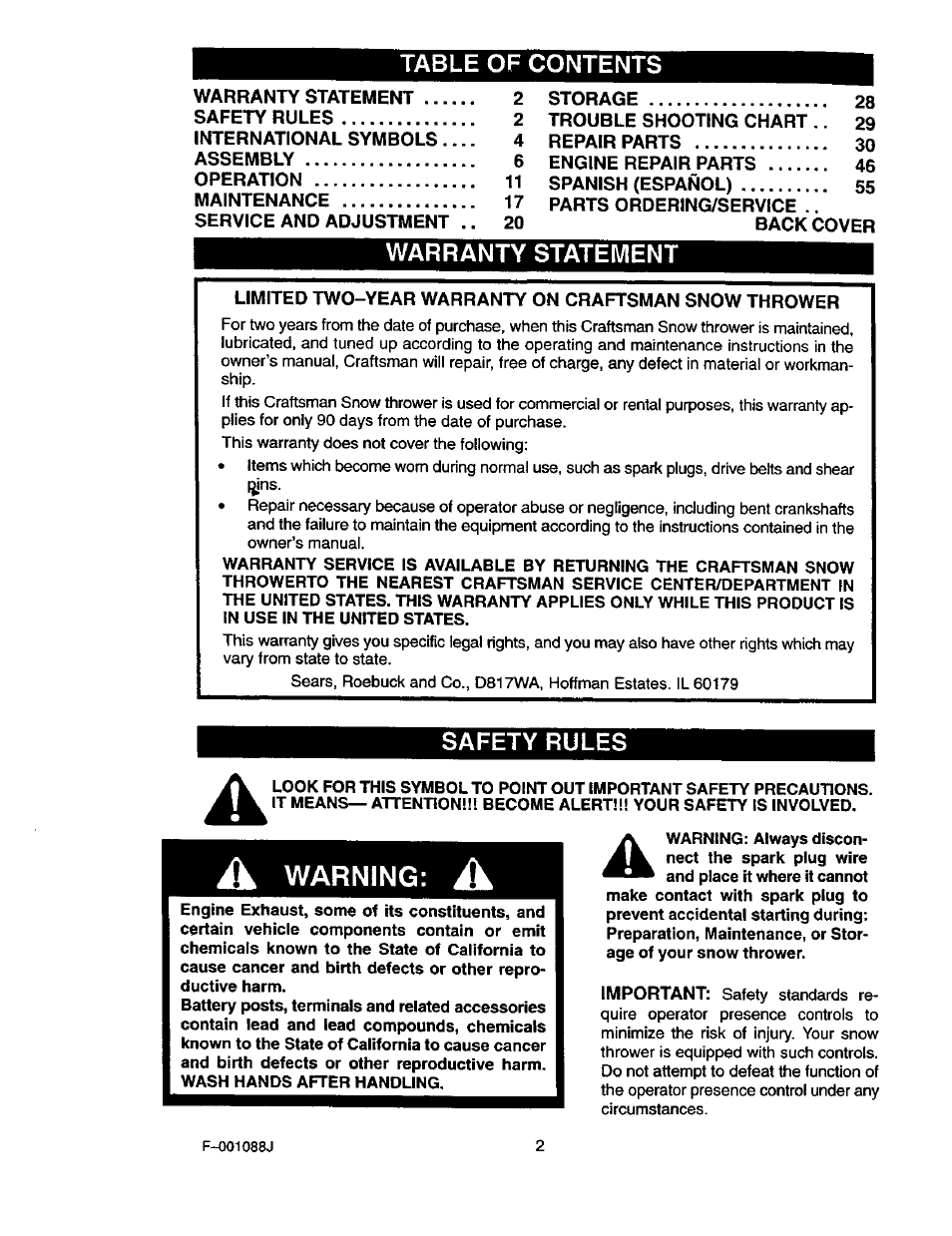 Craftsman 536.886260 User Manual | Page 2 / 54