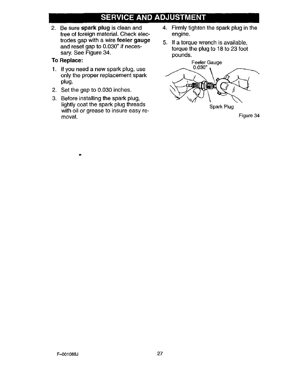 Service and adjustment | Craftsman 536.886260 User Manual | Page 27 / 54