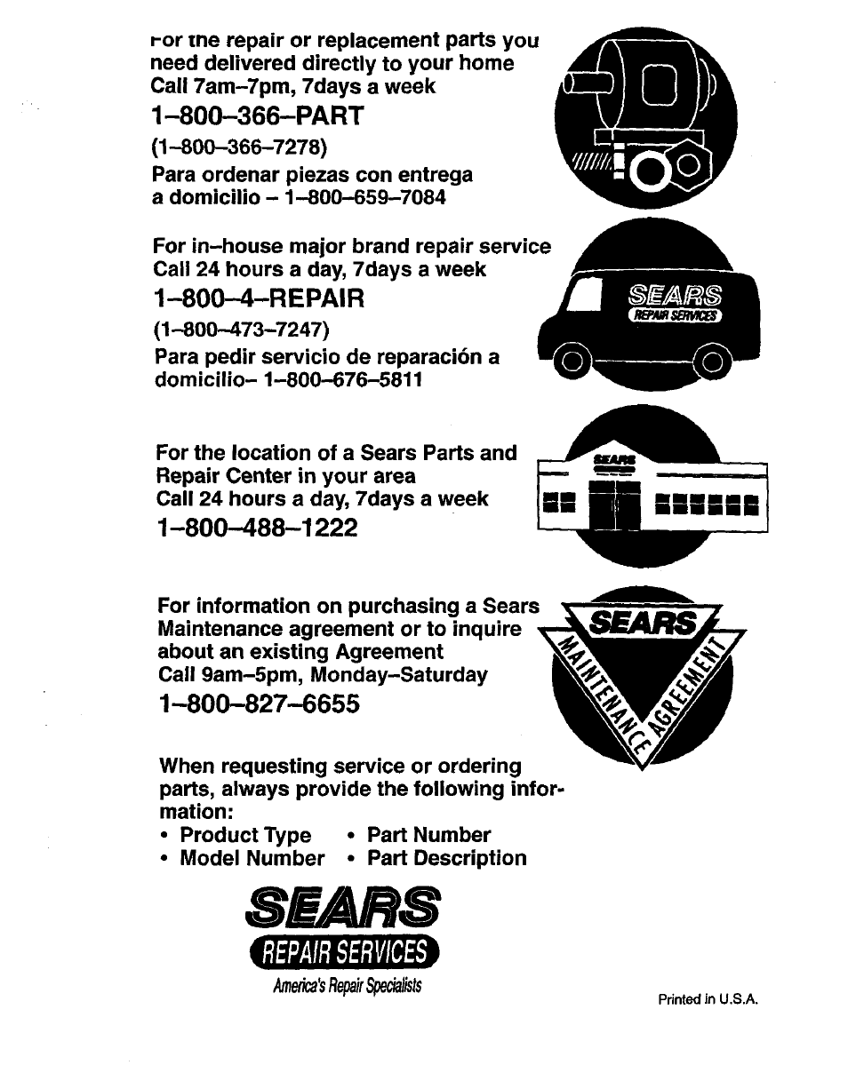 Repair services, 800-4-repair | Craftsman 536.886260 User Manual | Page 54 / 54