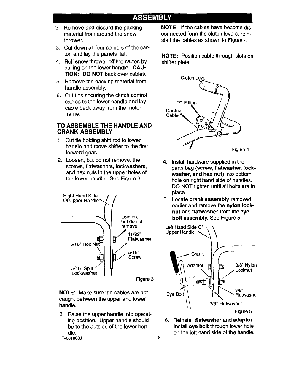 To assemble the handle and, Crank assembly, Assembly | Craftsman 536.886260 User Manual | Page 8 / 54