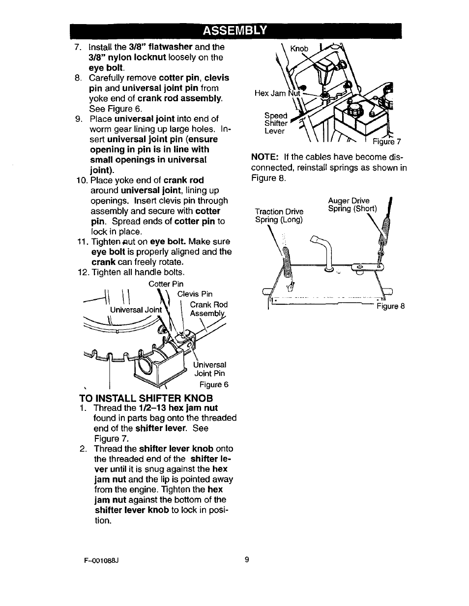 To install shifter knob, Assembly | Craftsman 536.886260 User Manual | Page 9 / 54