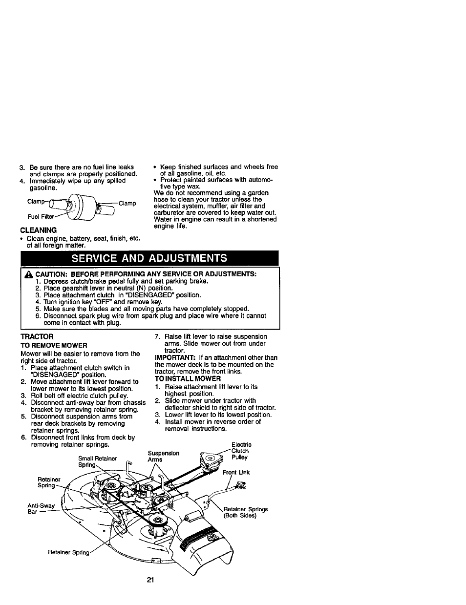 Service and adjustments | Craftsman 917.272410 User Manual | Page 21 / 60