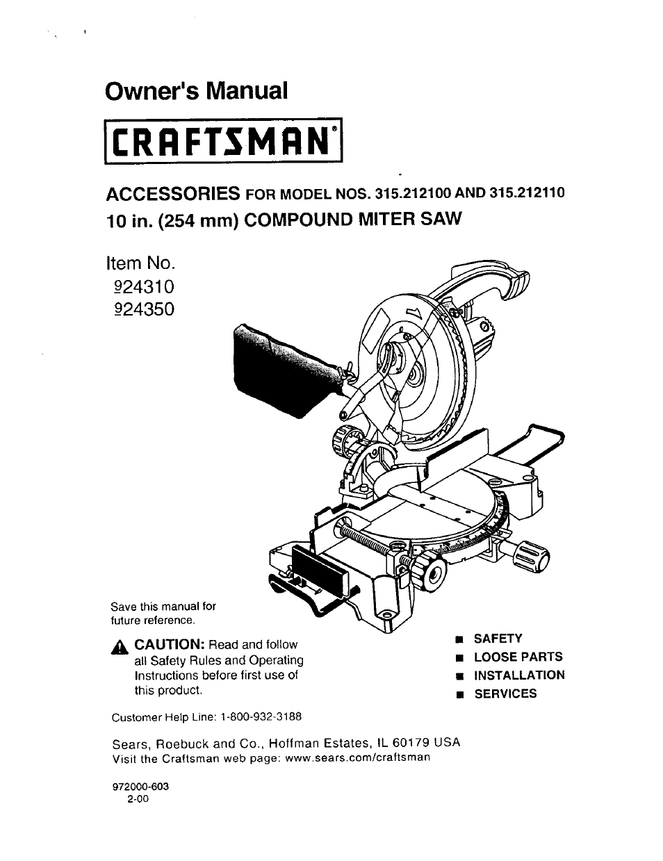 Craftsman 315.212100 User Manual | 4 pages