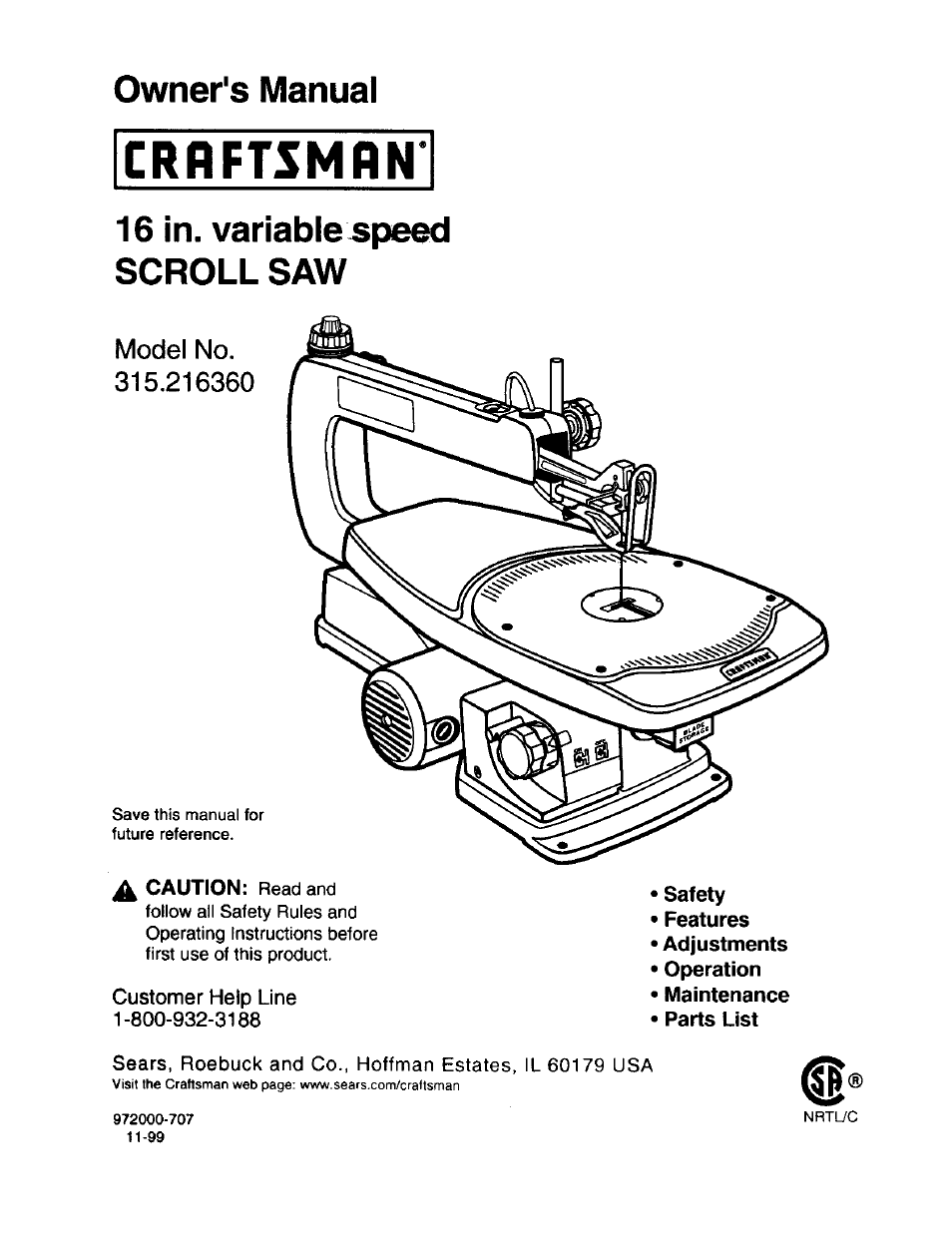 Craftsman 315.216360 User Manual | 26 pages
