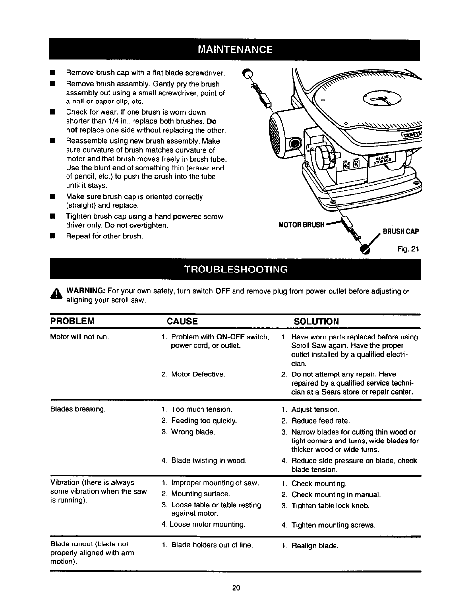 Maintenance, Troubleshooting, Maintenance -20 | Craftsman 315.216360 User Manual | Page 20 / 26