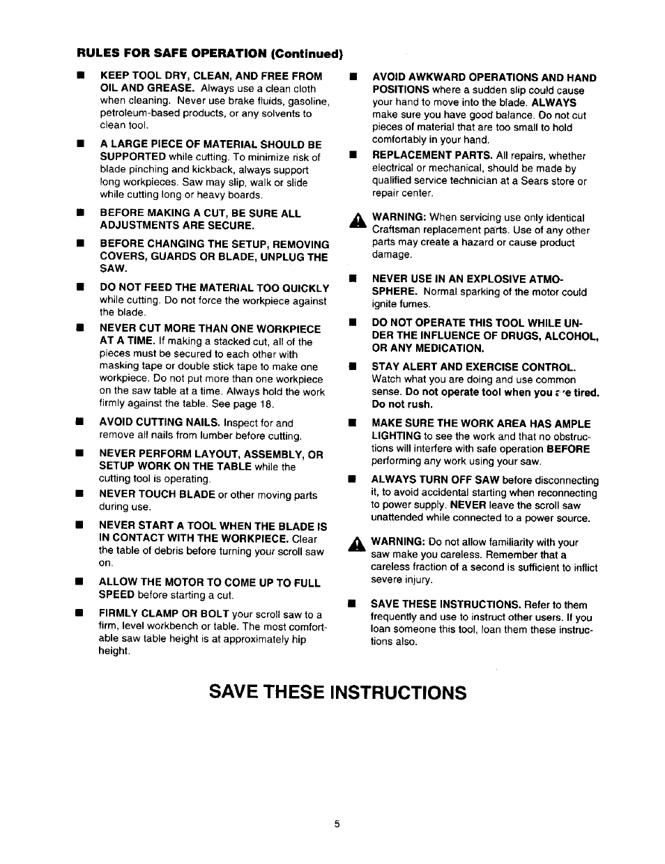 Save these instructions | Craftsman 315.216360 User Manual | Page 5 / 26