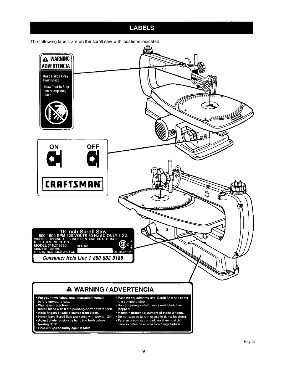 Crrftsmrn, Onsume/jjetpju | Craftsman 315.216360 User Manual | Page 9 / 26