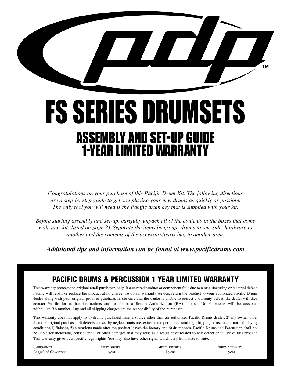 Pacific Drums & Percussion FS SERIES User Manual | 4 pages