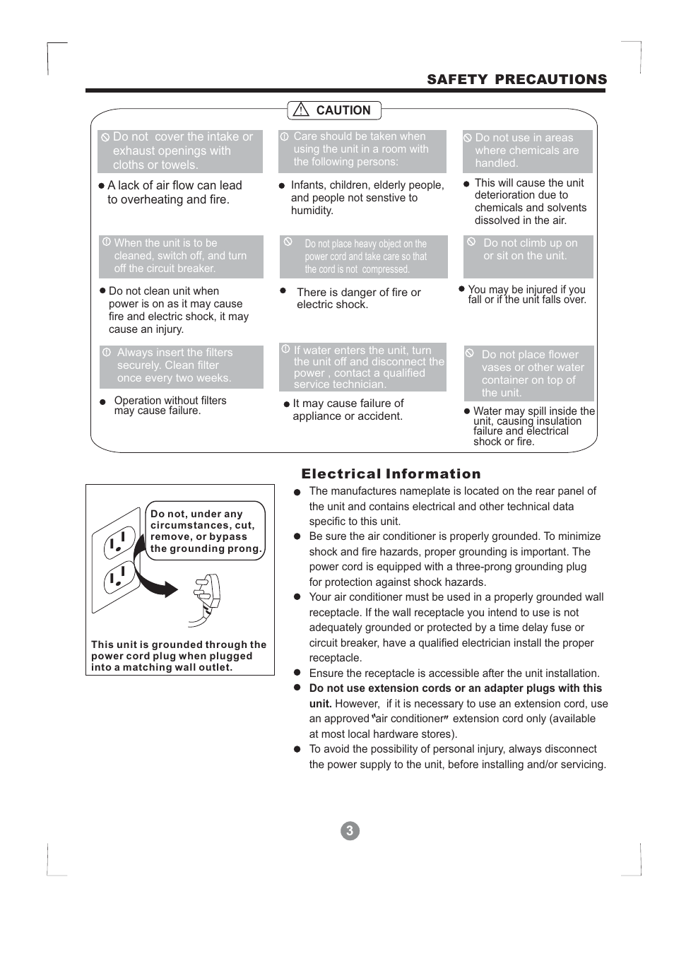 Electrical infor mation, Safety precautions | Perfect Aire PA30 User Manual | Page 4 / 11