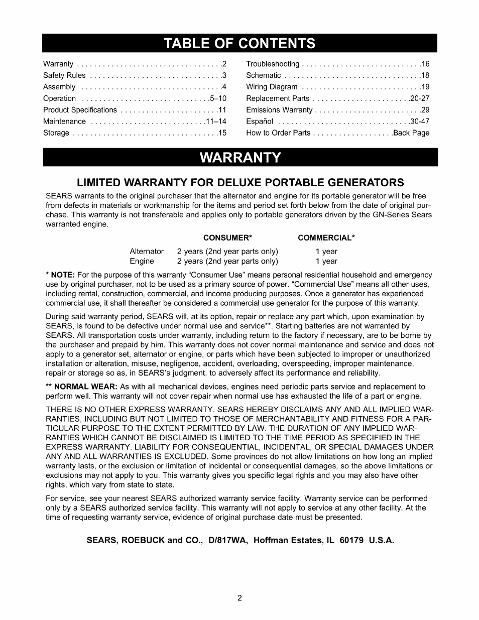 Craftsman 580.327141 User Manual | Page 2 / 48