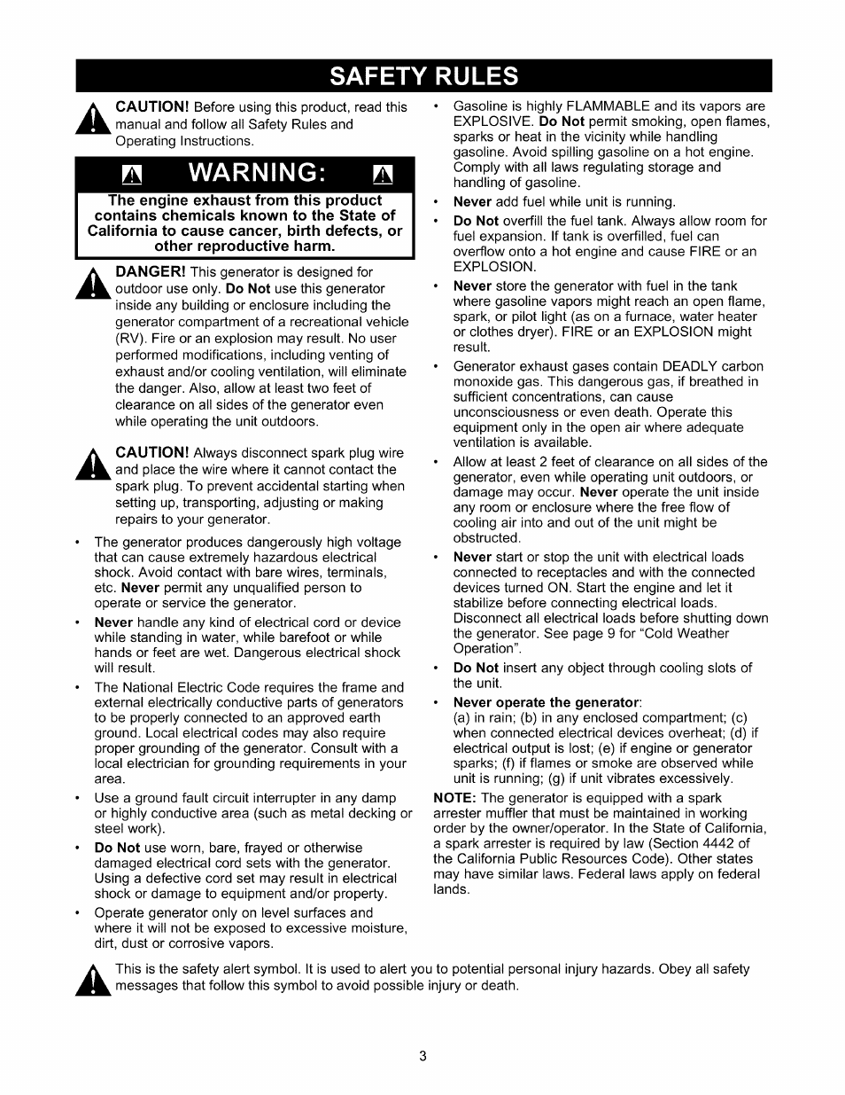 Safety rules, Warning | Craftsman 580.327141 User Manual | Page 3 / 48