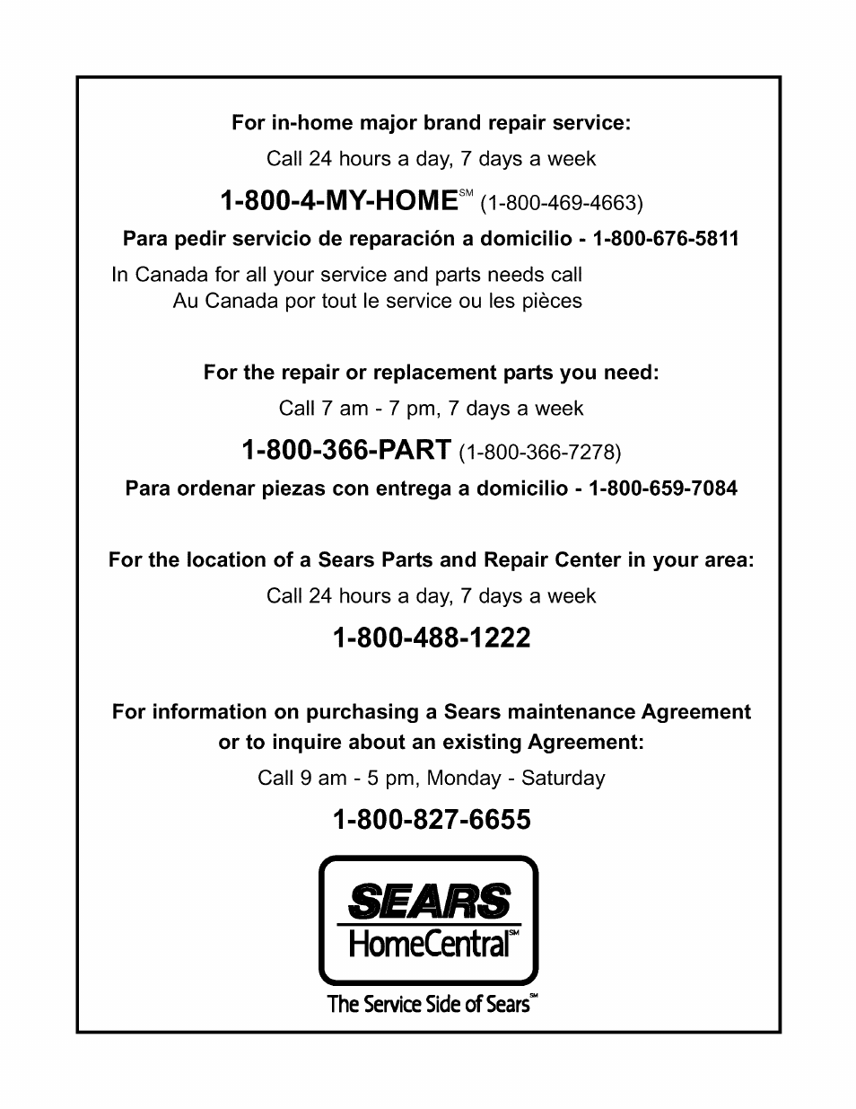 The service side of sears | Craftsman 580.327141 User Manual | Page 48 / 48