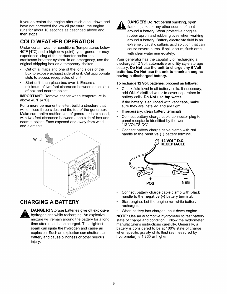 Cold weather operation, Charging a battery | Craftsman 580.327141 User Manual | Page 9 / 48