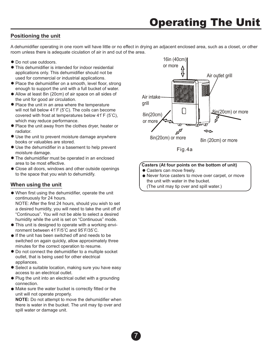Dehumidifier-newest, Operating the unit | Perfect Aire PAD70 User Manual | Page 8 / 13