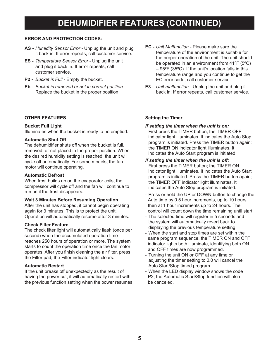 Dehumidifier features (continued) | Perfect Aire PMP50 User Manual | Page 6 / 14