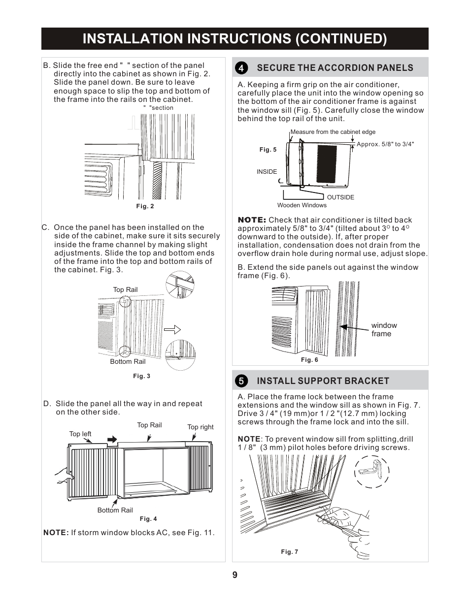 Installation instructions (continued), 9secure the accordion panels 4, Install support bracket 5 | Perfect Aire PAC5000 User Manual | Page 10 / 14