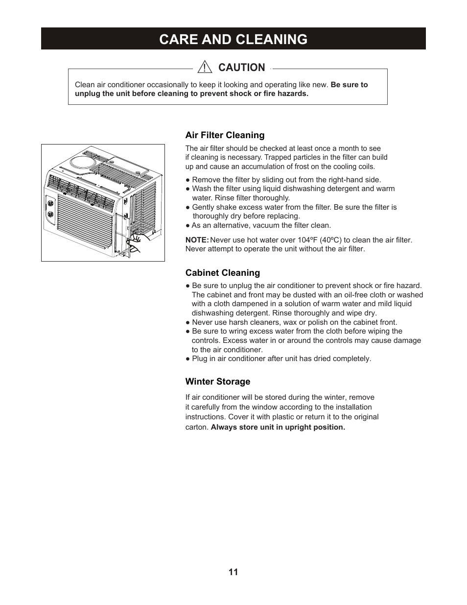 Care and cleaning, Caution | Perfect Aire PAC5000 User Manual | Page 12 / 14