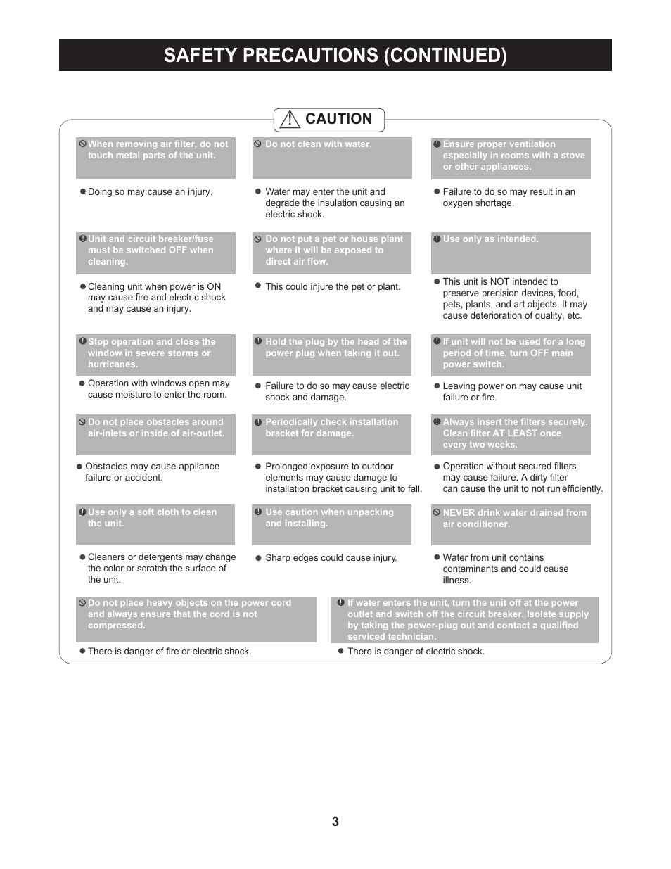 Safety precautions (continued), Caution | Perfect Aire PAC5000 User Manual | Page 4 / 14