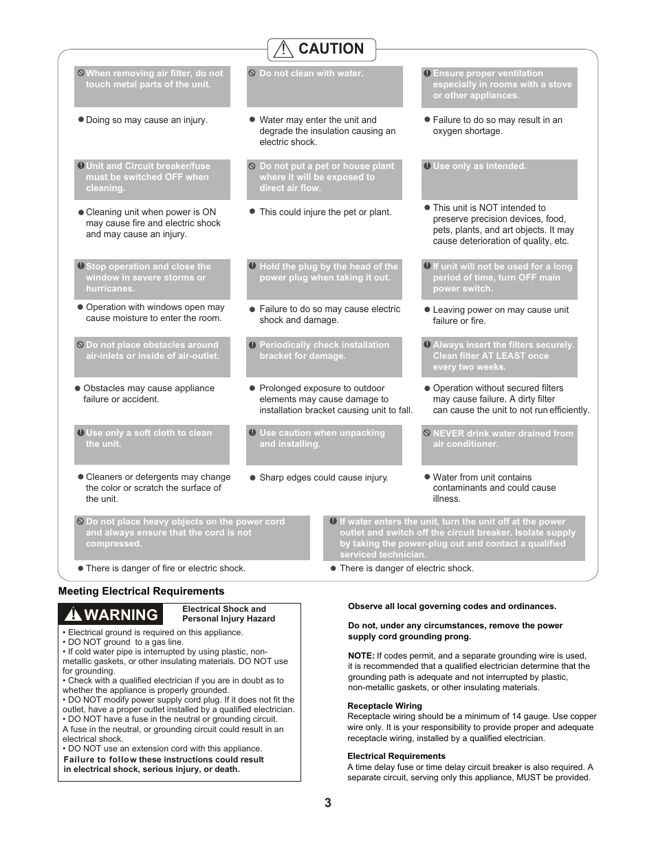 Caution, Warning | Perfect Aire PES5000 User Manual | Page 4 / 16