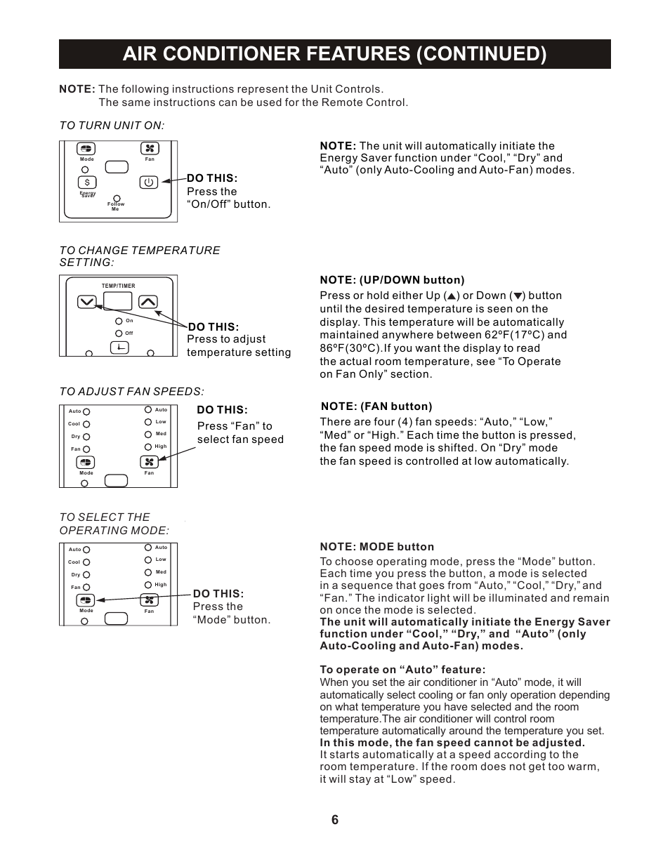 Air conditioner features (continued) | Perfect Aire PES5000 User Manual | Page 7 / 16