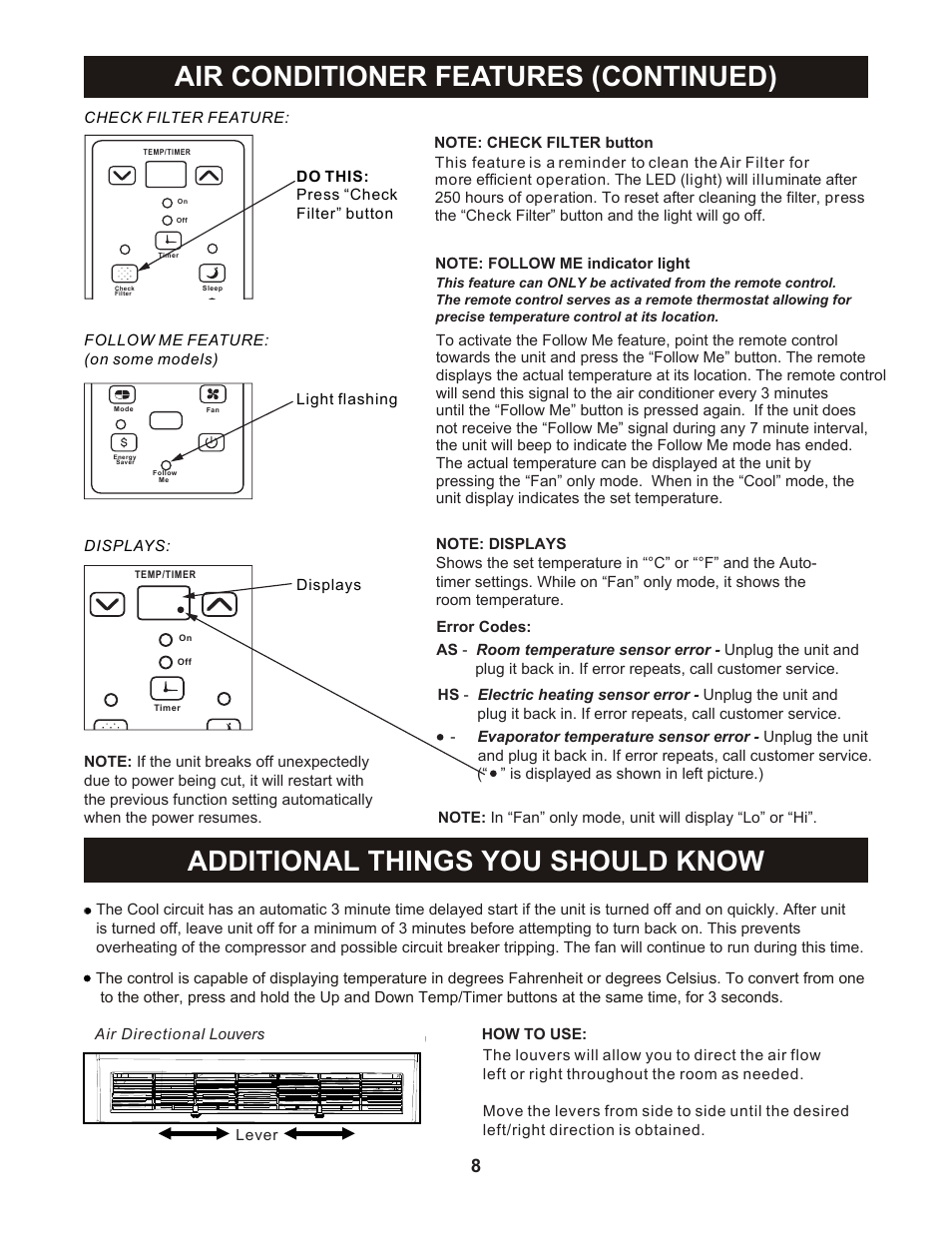 Air conditioner features (continued), Additional things you should know | Perfect Aire PES5000 User Manual | Page 9 / 16