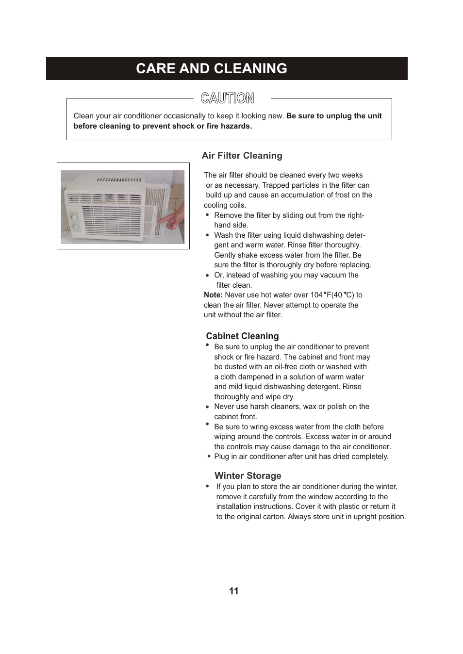 Т³гж 11, Caution, Care and cleaning | Perfect Aire PAC5200 User Manual | Page 12 / 14