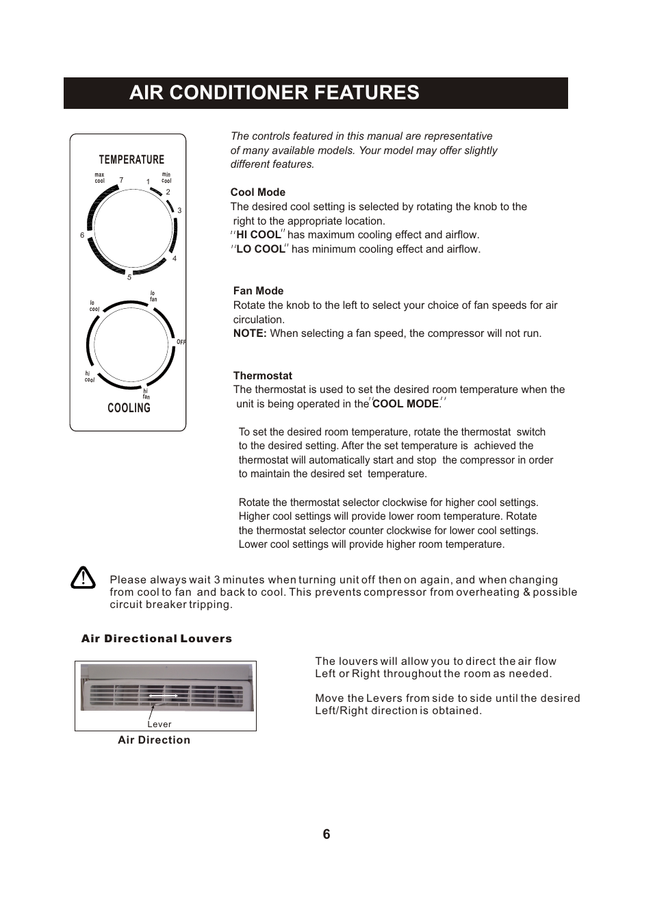 Т³гж 6, Air conditioner features, Cooling | Temperature | Perfect Aire PAC5200 User Manual | Page 7 / 14