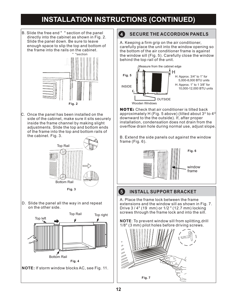 Installation instructions (continued), 12 secure the accordion panels 4, Install support bracket 5 | Perfect Aire 2PAC12002 User Manual | Page 13 / 17