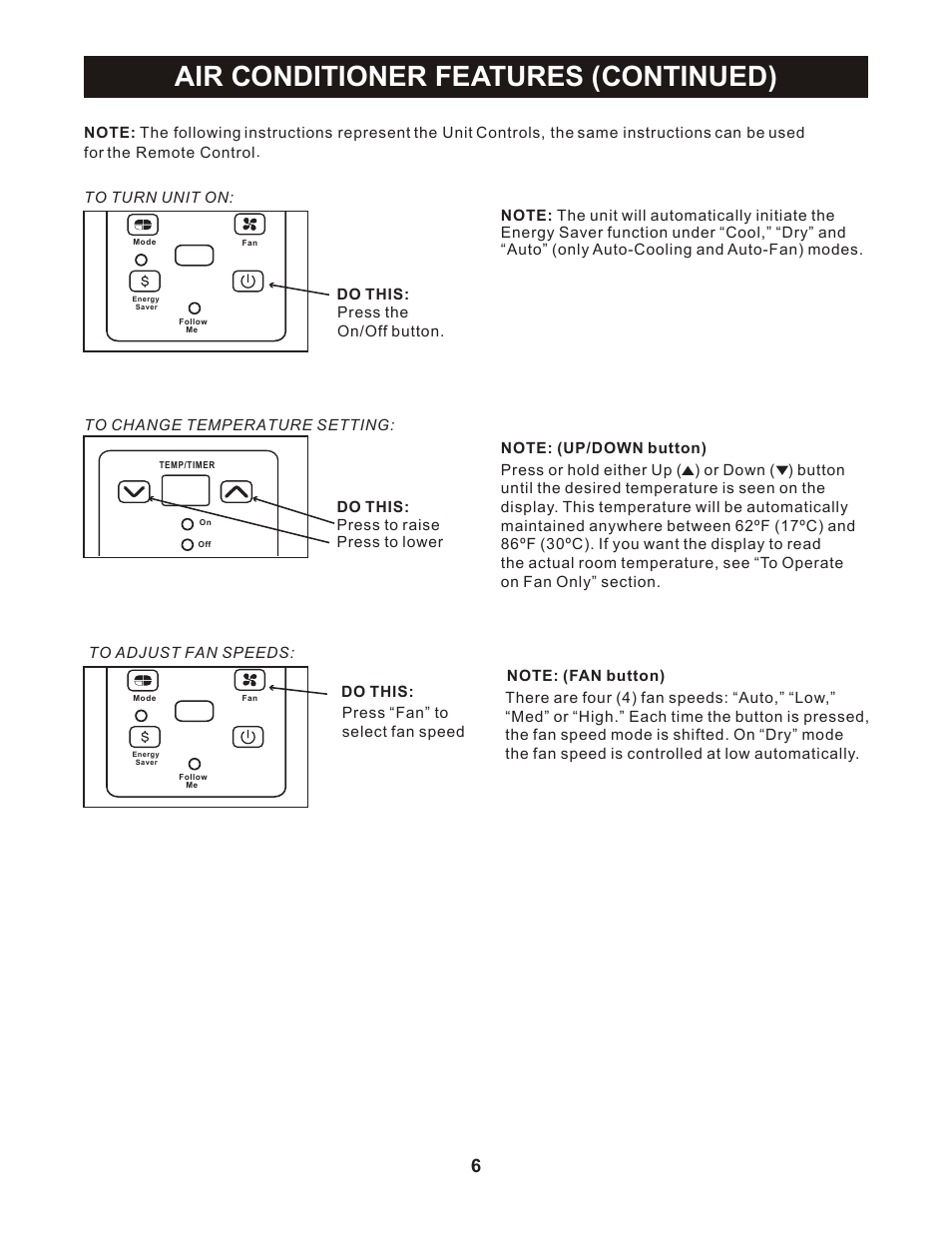 Air conditioner features (continued) | Perfect Aire 2PAC12002 User Manual | Page 7 / 17