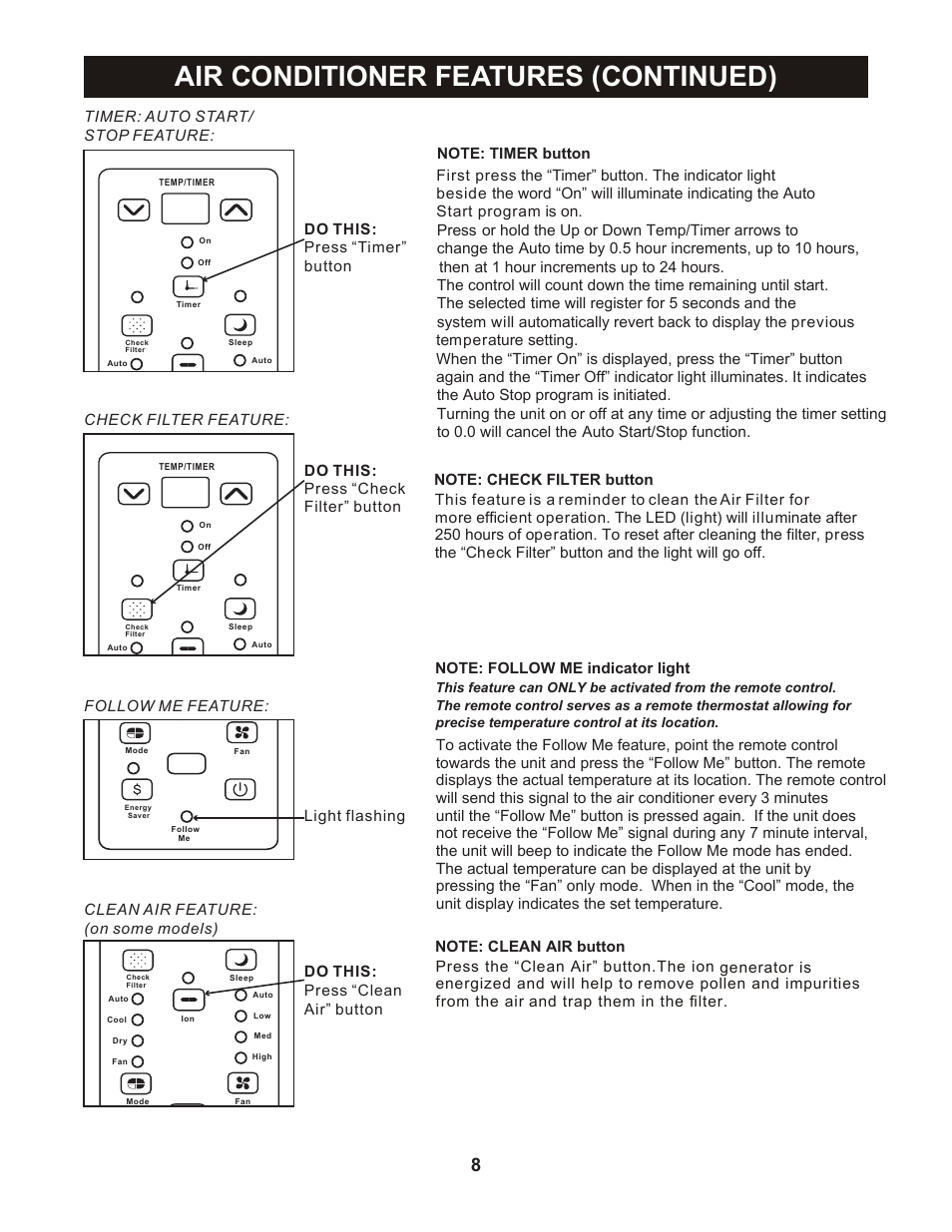 Air conditioner features (continued) | Perfect Aire 2PAC12002 User Manual | Page 9 / 17