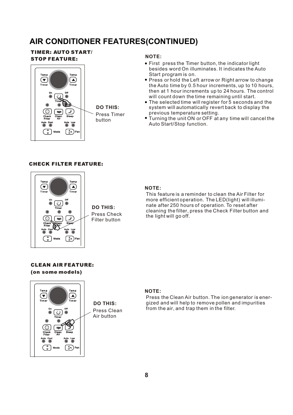 Т³гж 9, Air conditioner features(continued) | Perfect Aire PAC8000 User Manual | Page 9 / 18