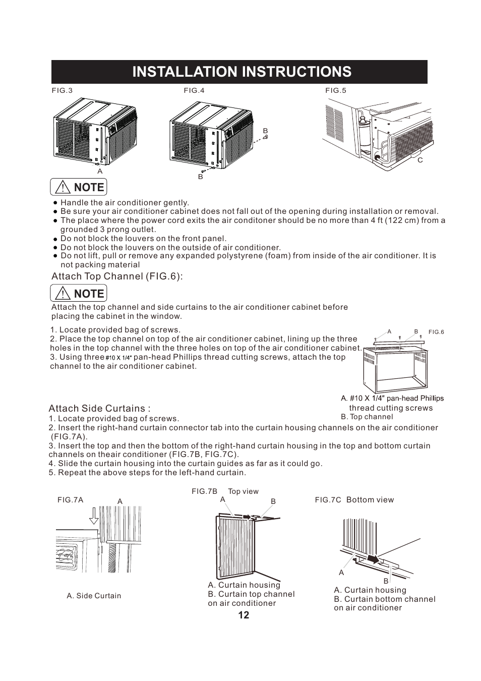 页 13, Installation instructions, Attach top channel (fig.6) | Attach side curtains | Perfect Aire PACSO12000 User Manual | Page 13 / 20