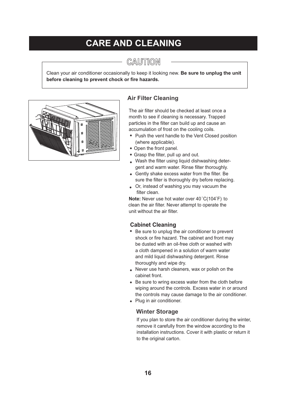 页 17, Caution, Care and cleaning | Perfect Aire PACSO12000 User Manual | Page 17 / 20