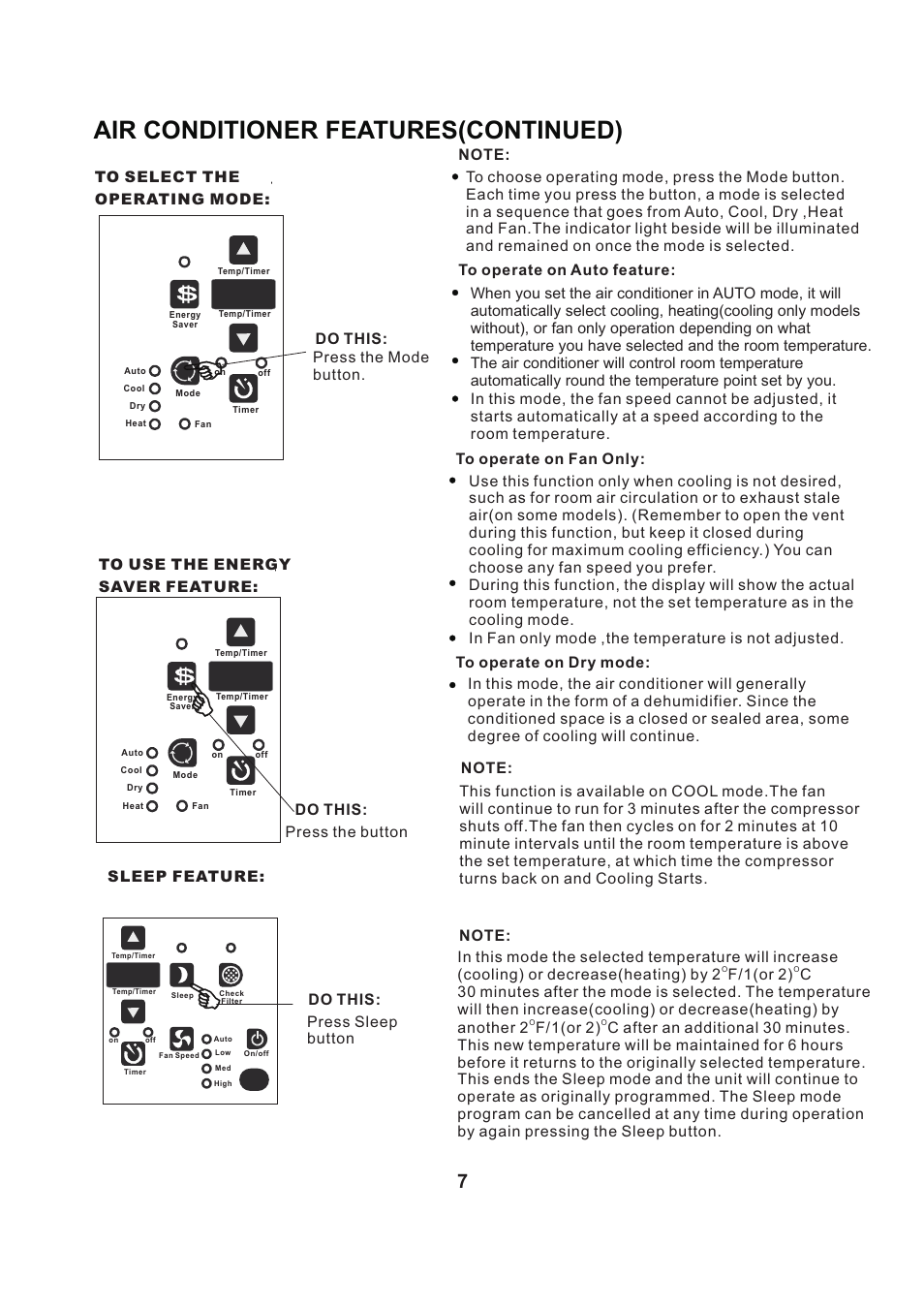 Air conditioner features(continued) | Perfect Aire PACSO12000 User Manual | Page 8 / 20