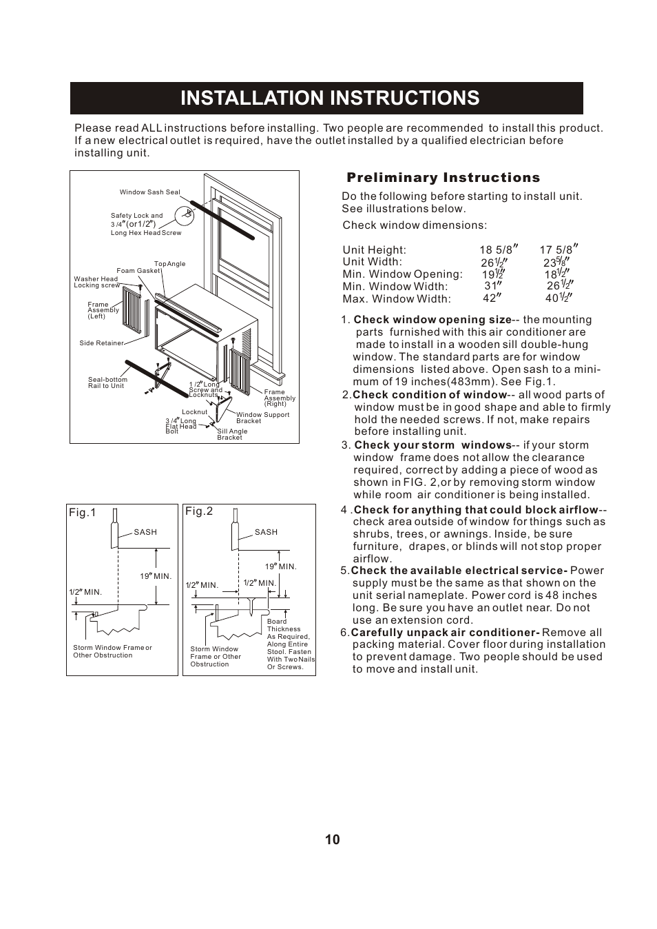 Т³гж 11, Installation instructions, Preliminary instructions | Fig.1 fig.2 | Perfect Aire PAC15000 User Manual | Page 11 / 22