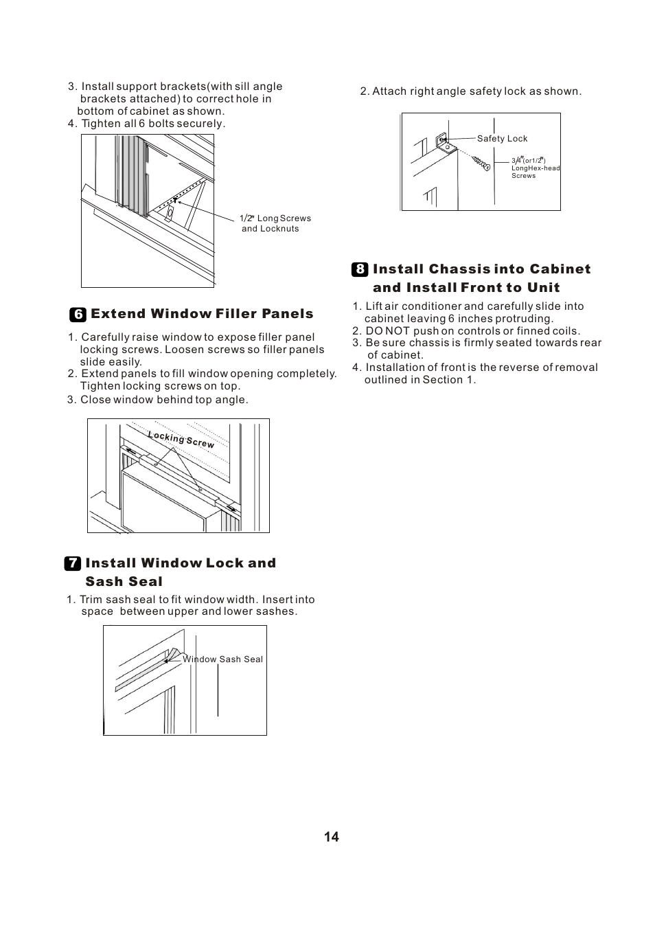 Т³гж 15, 6extend window filler panels, 7install window lock and sash seal | Perfect Aire PAC15000 User Manual | Page 15 / 22