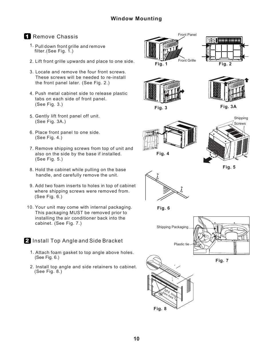 10 1 remove chassis, 2install top angle and side bracket, Window mounting | Perfect Aire PNC18000 User Manual | Page 11 / 18