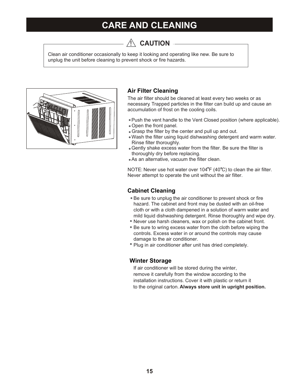 Care and cleaning, Caution | Perfect Aire PNC18000 User Manual | Page 16 / 18