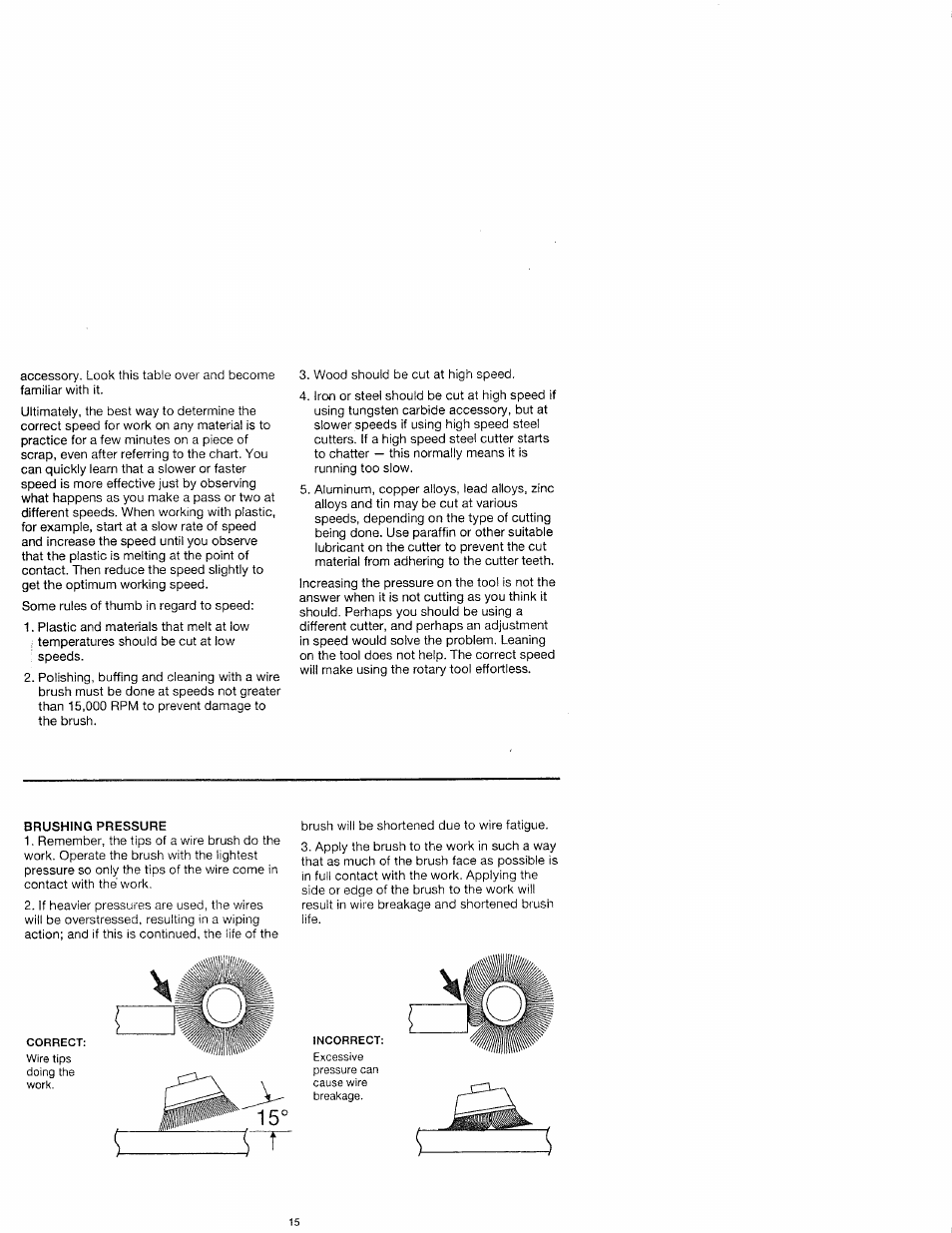 Brushing pressure | Craftsman 572.61095 User Manual | Page 15 / 59