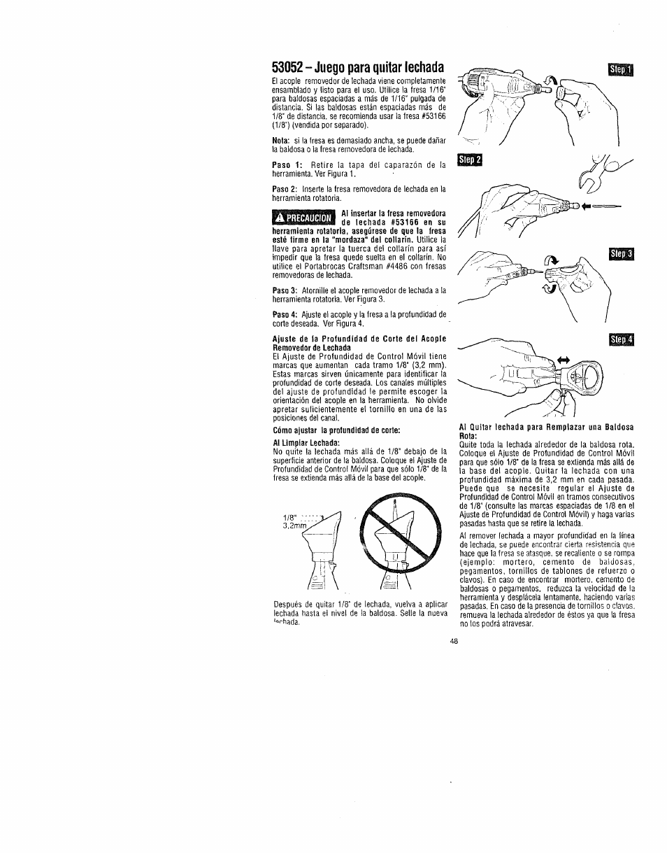 Can!. descripción, 53136 (no incluido), No para utilizar con cerámica de pisd | A advertencia | Craftsman 572.61095 User Manual | Page 48 / 59