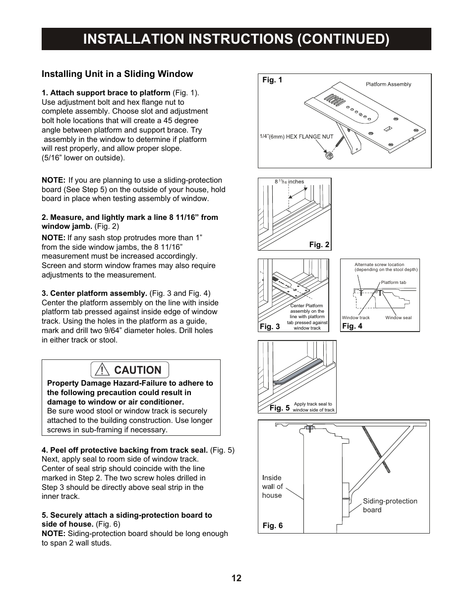 Installation instructions (continued), Caution, Installing unit in a sliding window | Perfect Aire PASC12000 User Manual | Page 13 / 21