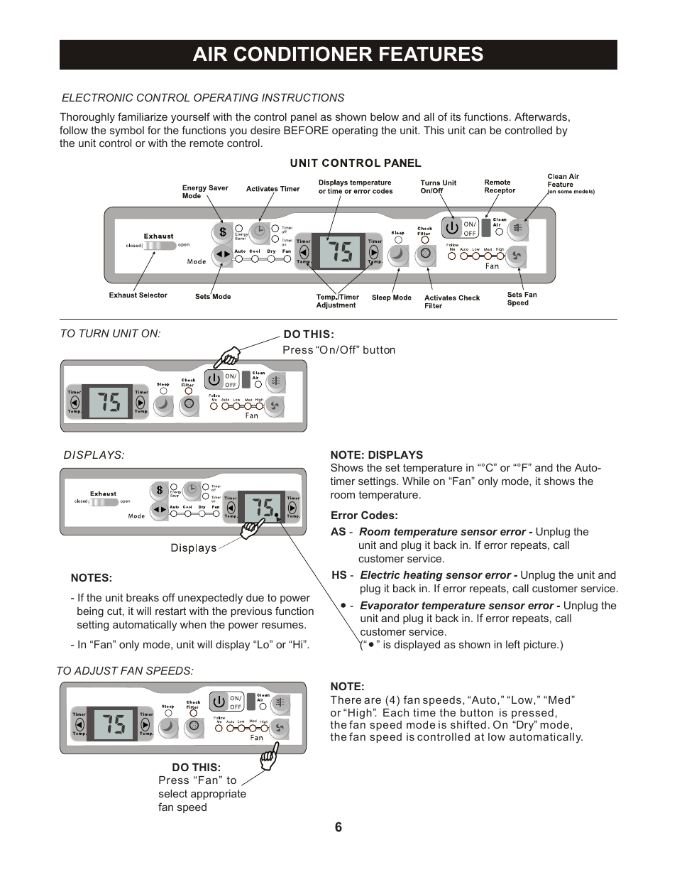 Air conditioner features | Perfect Aire PASC12000 User Manual | Page 7 / 21