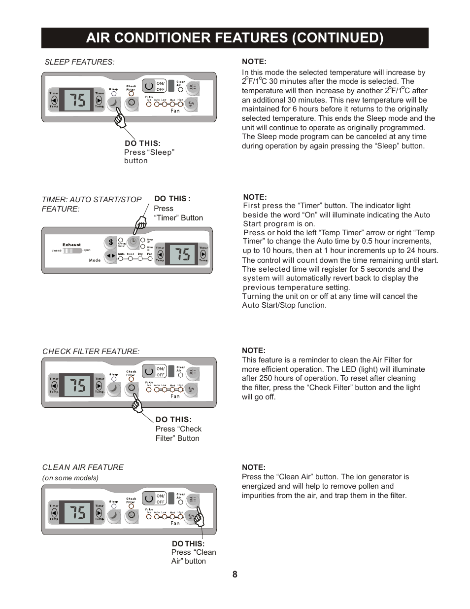 Air conditioner features (continued) | Perfect Aire PASC12000 User Manual | Page 9 / 21