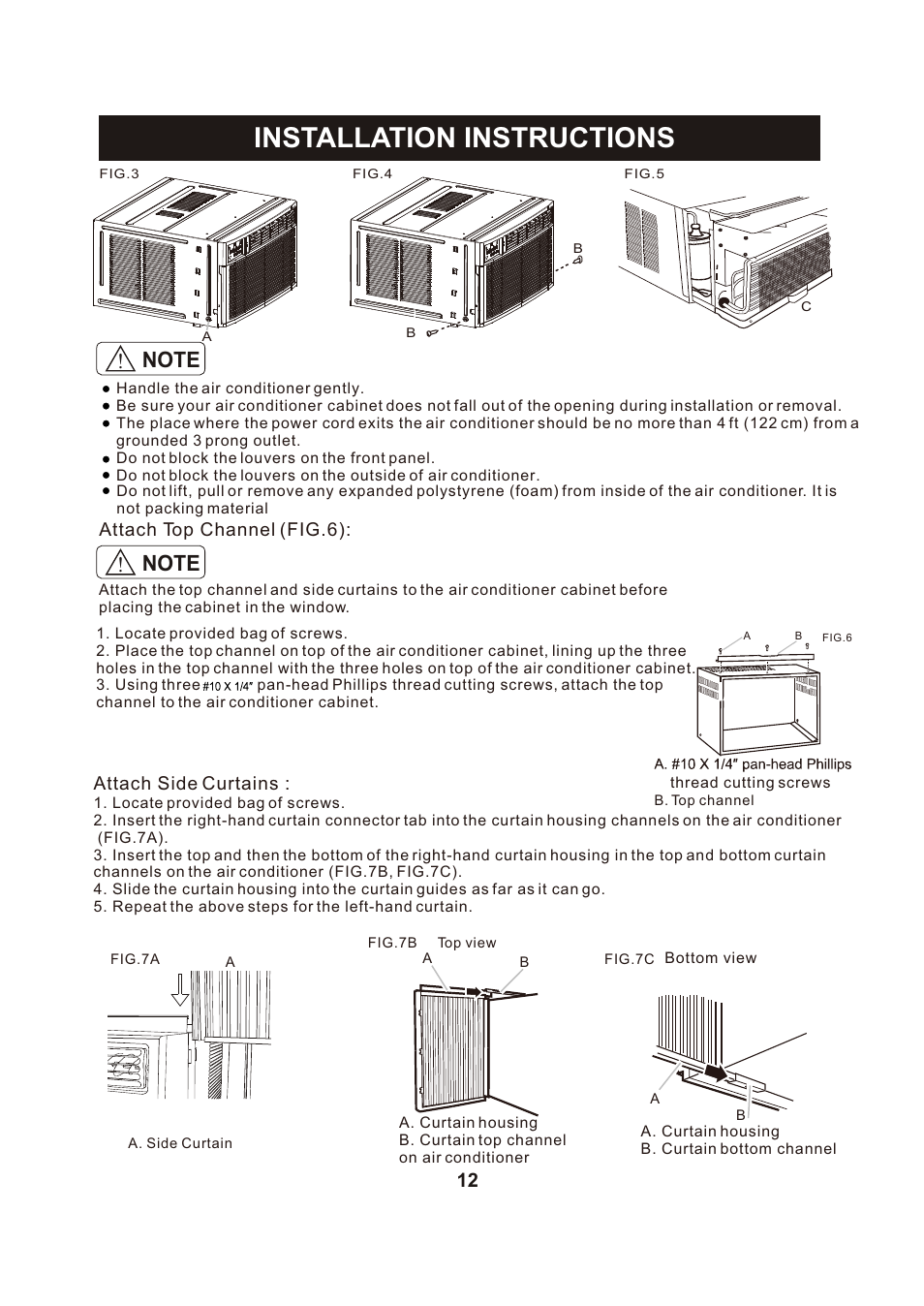 Т³гж 13, Installation instructions, Attach top channel (fig.6) | Attach side curtains | Perfect Aire PACH8000 User Manual | Page 13 / 20