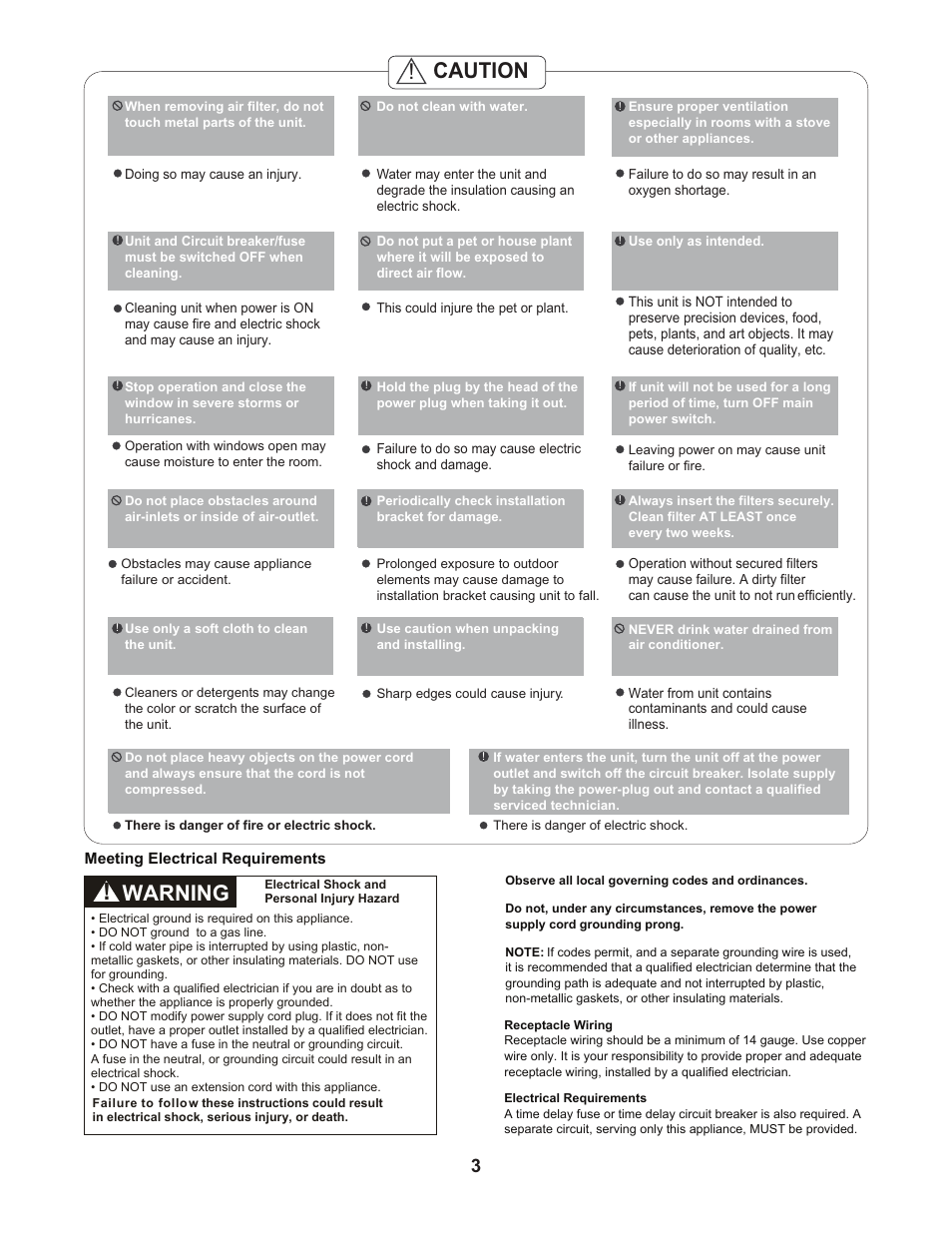 Caution, Warning | Perfect Aire PAHP12002 User Manual | Page 4 / 18