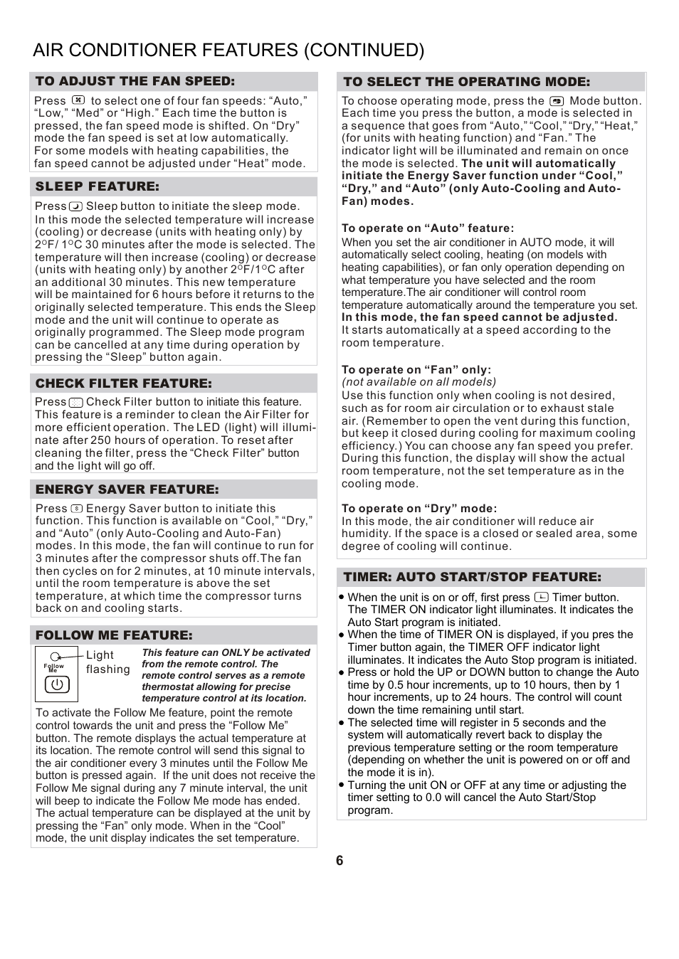 Т³гж 12, Air conditioner features (continued) | Perfect Aire PAHP12002 User Manual | Page 7 / 18